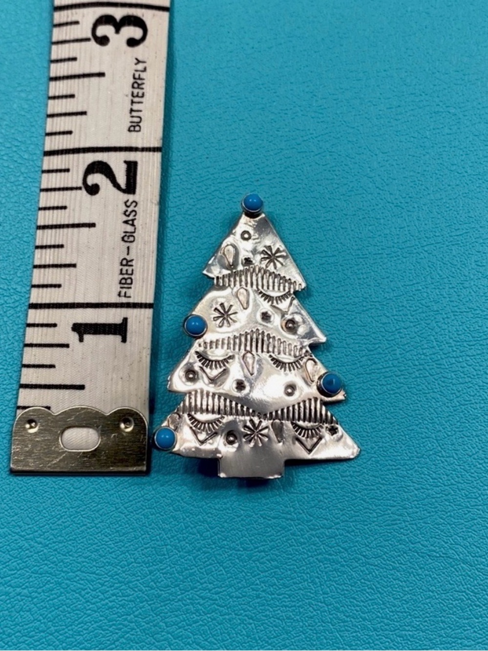 Navajo Sterling Christmas Tree Pin with Turquoise - Picture 3 of 3